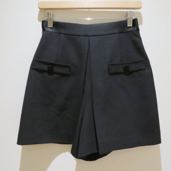 SANDRO Hugo High Waist Button Detail Pleat Shorts in Black Academia Quiet Luxury - Picture 2 of 13